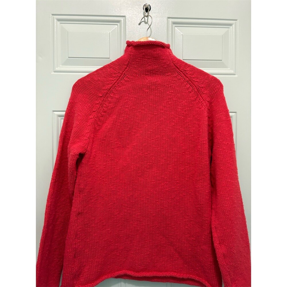 L.L.Bean Sweater Womens Size L Orange Mock Neck Chunky Knit Pullover - Picture 4 of 7
